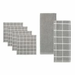 Food Network Shop 37 Food Network® Windowpane Grid Dishcloth & Kitchen Towel 6-pk. Gray